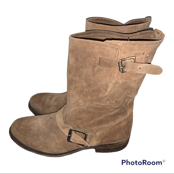 Vintage Foundry Boot Company Brown Suede Moto Booties Boots size 7
